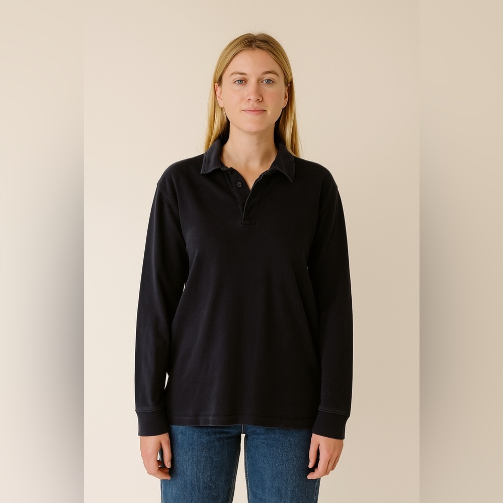 Frank & Oak The Long Sleeve Rugby Polo in Night Sky Blue | Size XS